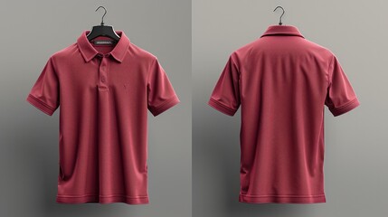 Wall Mural - A plain red polo shirt hung on a hanger, showing both front and back views.