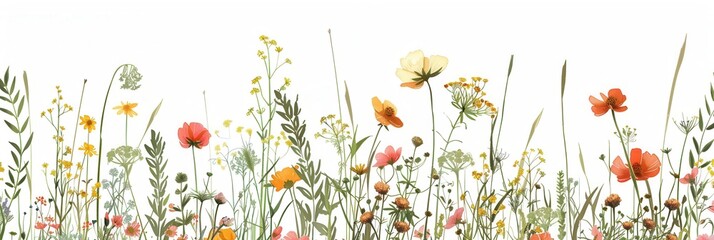 Poster - A beautiful image of vibrant wildflowers and grasses in full bloom, perfect for adding a touch of nature to your designs. Generative AI
