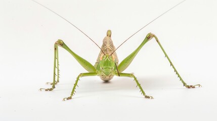 Poster - A detailed view of a grasshopper's body and legs on a white background