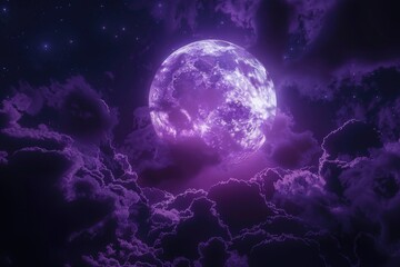 Aufkleber - A large purple full moon shines through a cloudy sky, creating a beautiful and atmospheric scene