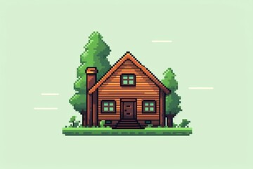 Wall Mural - The Pixel art of a small house icon, simple and cozy