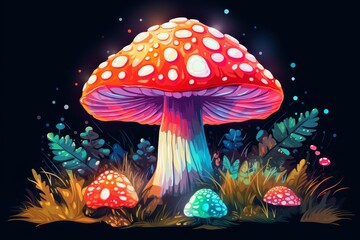 Wall Mural - The Pixel art of a mushroom, colorful and cheerful