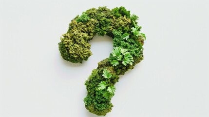 Poster - A close-up of a moss-covered question mark on a white surface