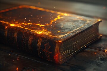 Aufkleber - A vintage book sits on a wooden table, ready for reading or display