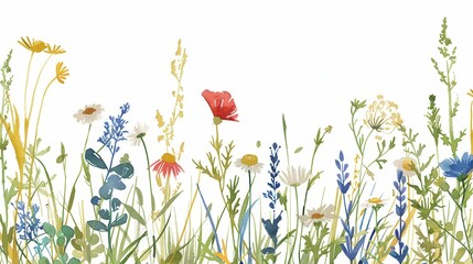 Poster - A watercolor illustration of a field of wildflowers, perfect for adding a touch of nature to your projects. Generative AI