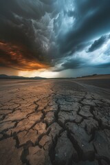 Poster - Desert landscape at sunset, with no vegetation or life in sight