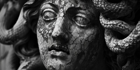 Aufkleber - A detailed view of a statue featuring a snake wrapped around its head