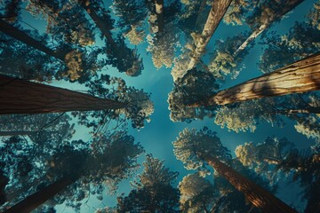 Aufkleber - A group of tall trees standing together in a dense forest