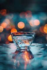 Poster - A simple glass bowl placed on a table with nothing else around, could be used as a decorative piece or in a still life composition