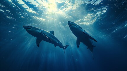 Poster - Great White Sharks in Deep Water 