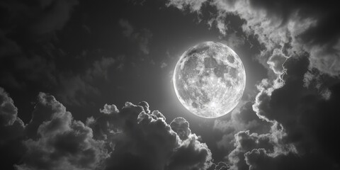 Aufkleber - A black and white photo of the full moon shining bright in the night sky