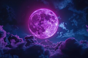 Sticker - A stunning view of a purple full moon shining through a cloudy sky