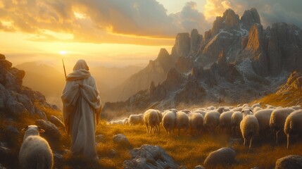 Jesus The Good Shepherd, Jesus and lambs.