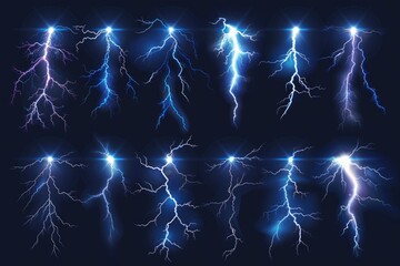 Poster - A series of lightning flashes illuminating a dark background