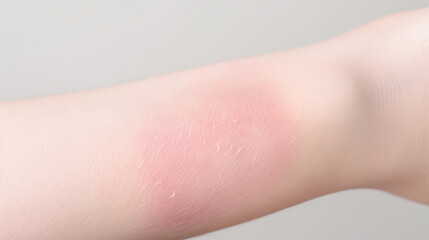closeup of an arm with a red, irritated patch of dry skin. detailed view of skin texture and inflamm