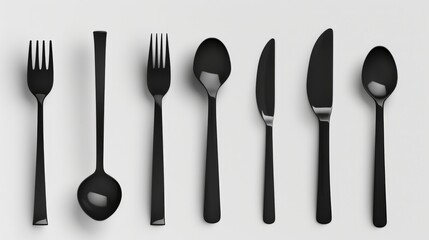 Poster - Set of black and white kitchen utensils, including spoons
