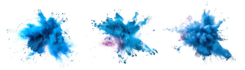 blue explosion of powder. Flying in different directions powder for design and decoration.