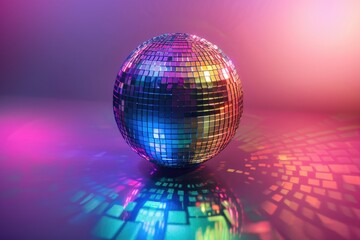 Poster - A close-up shot of a shiny disco ball on a reflective surface