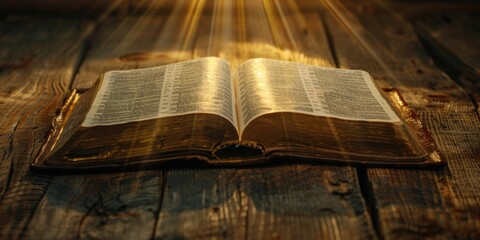 Wall Mural - A closed open bible lying on a wooden table