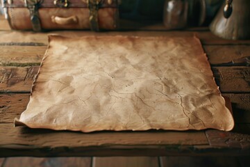 Aufkleber - A piece of paper sits on top of a wooden table, ready for use or note-taking