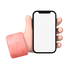 Sticker - Hand holding smartphone png, blank screen in 3D design, transparent background