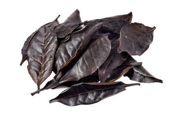 Poster - A close-up shot of a pile of dried leaves on a white surface
