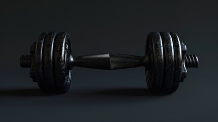 Poster - A close-up view of a pair of dumbbells sitting on a table, ideal for fitness-related uses or as a decorative item