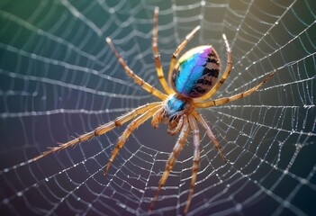 A large spider sitting on a cobweb. Macro photography
