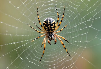 A large spider sitting on a cobweb. Macro photography