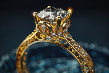 Poster - A close-up shot of a diamond ring on a chain, ideal for jewelry advertisements or personal use