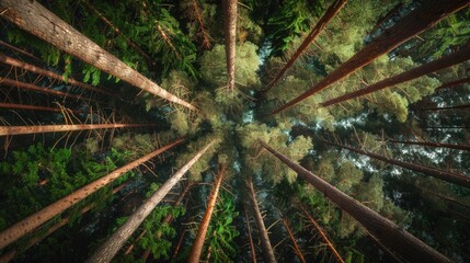 Aufkleber - A photo of a forest floor looking up at the trees and foliage