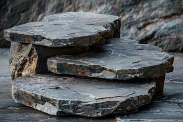 Poster - A pile of rocks sitting on top of a stone floor, great for interior design or landscape architecture backgrounds