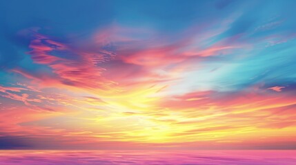 Poster - A vibrant sunset over calm waters, suitable for use in travel, nature or relaxation-themed projects