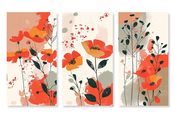 Wall Mural - Set of three posters with abstract floral backgrounds 