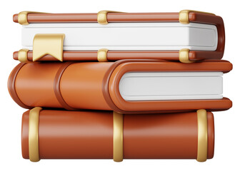 Poster - Brown stacked books png 3D education element, transparent background