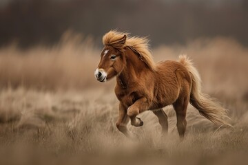 Aufkleber - A brown horse gallops across a field of high grass, capturing the beauty of nature