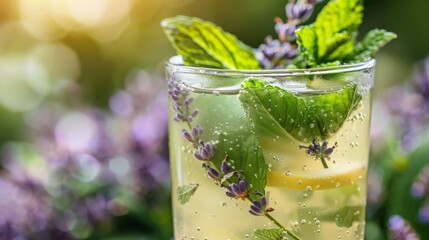 Canvas Print - A light and refreshing lemonade flad with aromatic herbs like lavender and mint all grown in the neighborhood community garden.