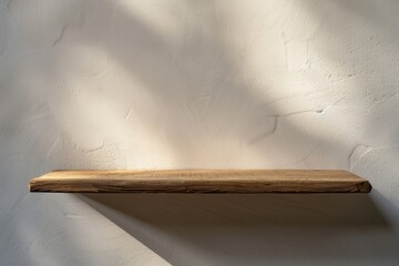 Aufkleber - A simple wooden shelf with a clean white background, perfect for displaying small items or as a minimalist decor accent