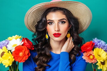 Wall Mural - A woman wearing a straw hat