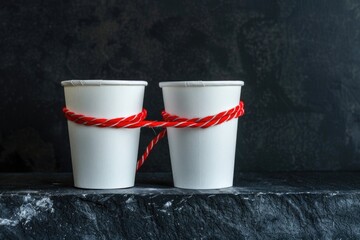 Aufkleber - Two white cups with a red string wrapped around them