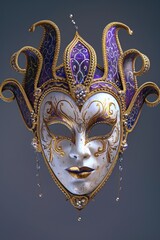 Poster - A close-up view of a mask on a gray background, suitable for use in conceptual or abstract contexts