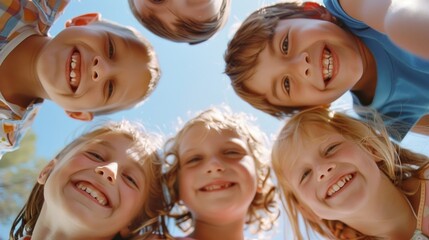 Poster - Group of young kids standing together in a circular formation, probably engaged in an activity or game