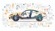 © LookChin AI - Cutting Edge Electric Car Infographic Showcasing Structural Components and Innovative Manufacturing