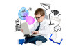 © Rawpixel.com - Boy using laptop png, education doodle remix, transparent background