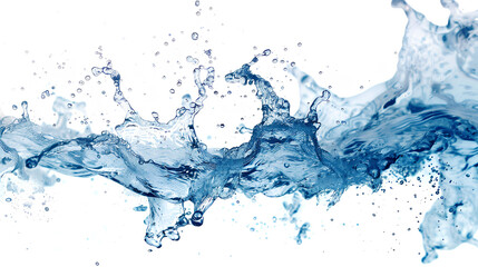 Poster - Blue water swirl splash with little bubbles isolated on clear white background, liquid flowing in form of wave