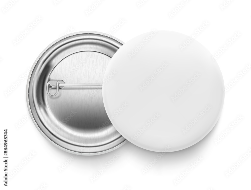 White pin button badge mockup. Vector illustration isolated on white ...