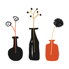 Wall Mural - Flower vases png, aesthetic illustration, transparent background