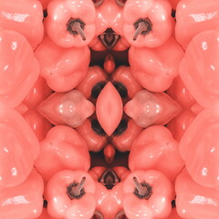 Abstract Creative Design with Peppers. Pink bell peppers Background. Kaleidoscope Effect Wallpaper