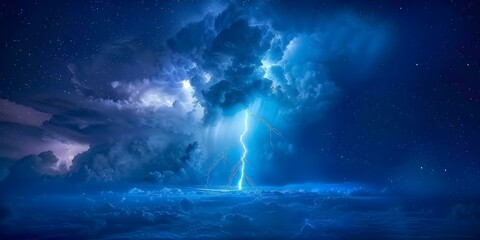 Wall Mural - The Power of Nature A Lightning Bolt Illuminating the Night Sky. Concept Nature's Power, Lightning Bolt, Night Sky, Natural Phenomenon, Electrifying Scene