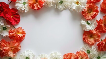 Wall Mural - Frame of flowers in the colors of the Indian flag on a white background. India Day.